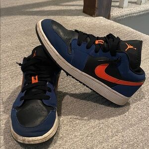 Nike Kids' Low Jordans Black and Blue Sneakers with Orange Accents